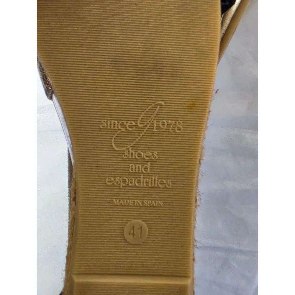 Eric Michael Spain Handmade BLK Suede Bronze Metallic Espadrille Wedge Sandal 9